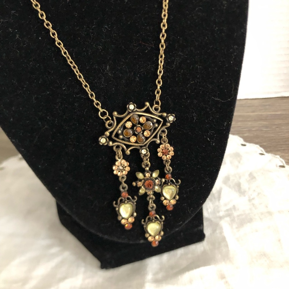 Vtg 90s Drop Necklace with Flower Design - Picture 2 of 8